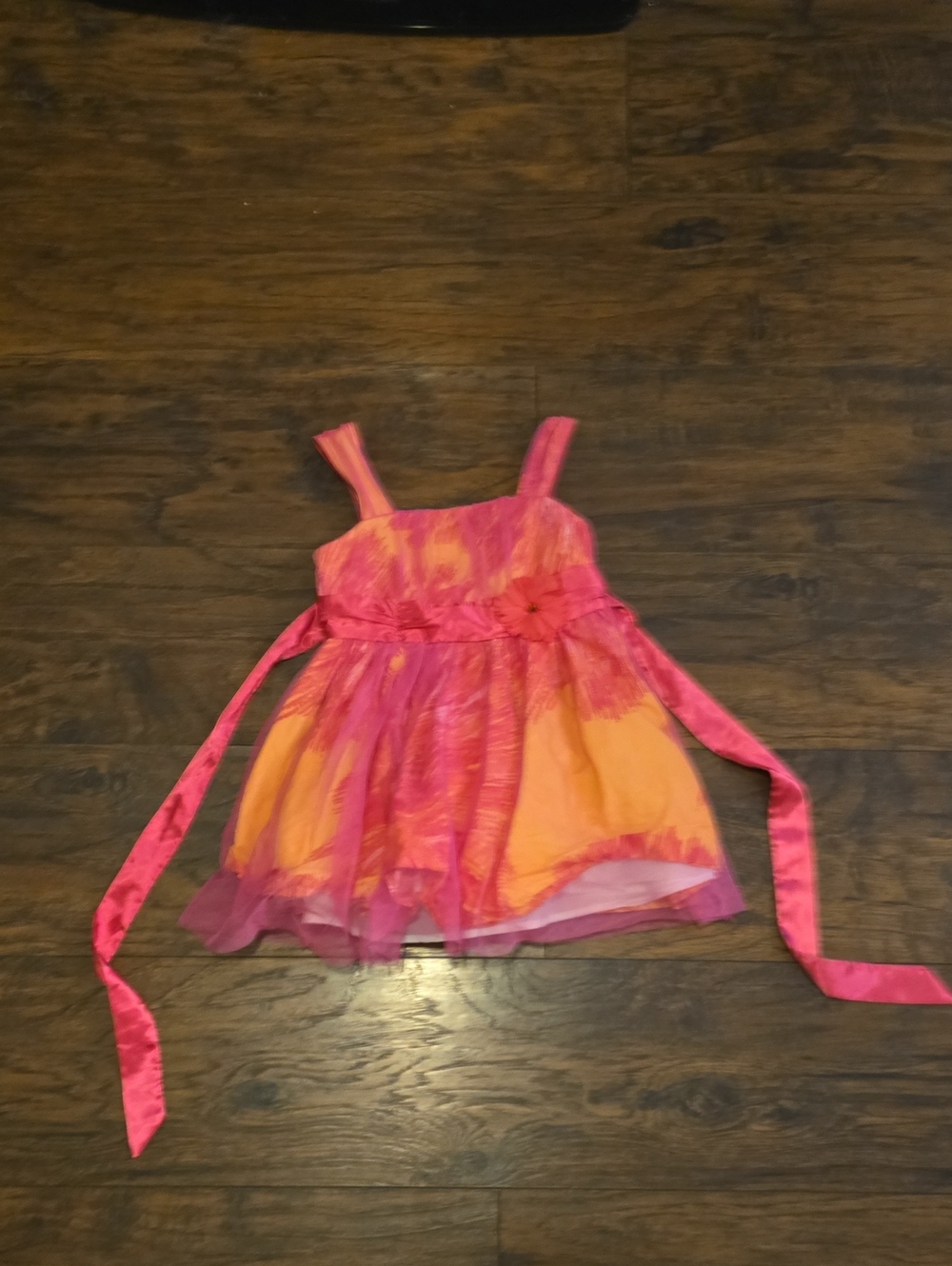 Amy Byer Bright Pink and Orange Floral Tulle Party Dress